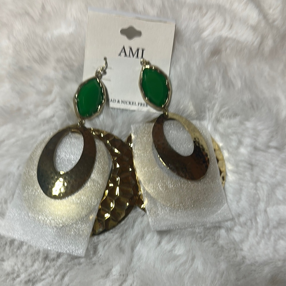 AMI Gold and Green Statement Earrings